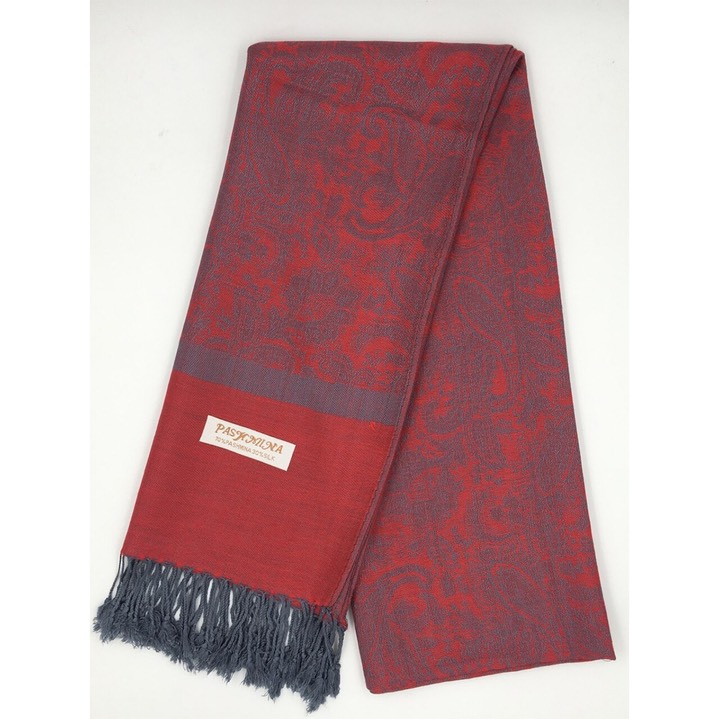 HF-TTPP-50-15-Crimson-Red-Grey-TwoTonePaisleyPashmina-68X27-Retail$9.65