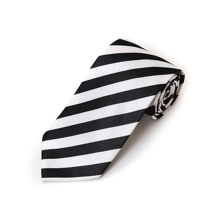 SY-PWC-240-02-Black&White-MicrofiberPolyWovenCollegeTie-Retail$9.65